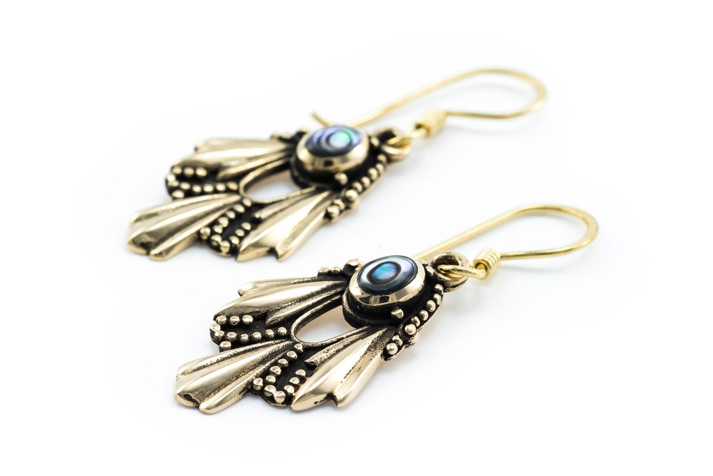 Schmuck Ohrhänger Arwina Pauamuschel 4 cm – Bronze – Bohemian Ohrringe mit schillerndem Muschelstein