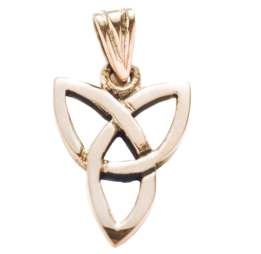 [acb64] Keltischer Anhänger BRIGID aus Bronze – Filigranes Trinity-Knoten-Amulett (2,1 cm)
