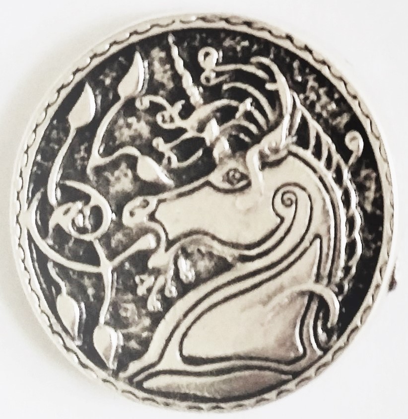 Keltischer Zierbeschlag Einhorn silberfarben – Mittelalter Zierniete 31 mm mit 2 Nieten