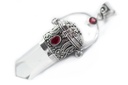 Amulett, Anhänger 'Mira - Bergkristall mit Granatsteinen' aus Silber 925 - Mittelalter, Larp, Reenactment Schmuck
