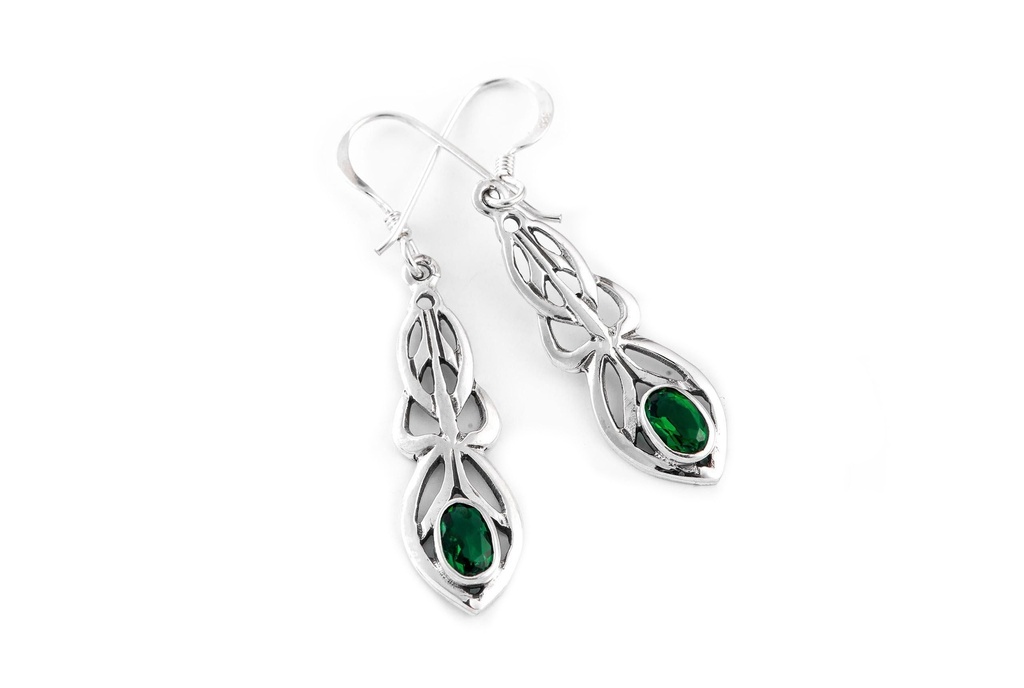 [oh15-3] Ohrhänger 'Áine Celtic Grüner Kristall' Silber 925 -  Schmuck für Mittelalter, Reenactment und Larp