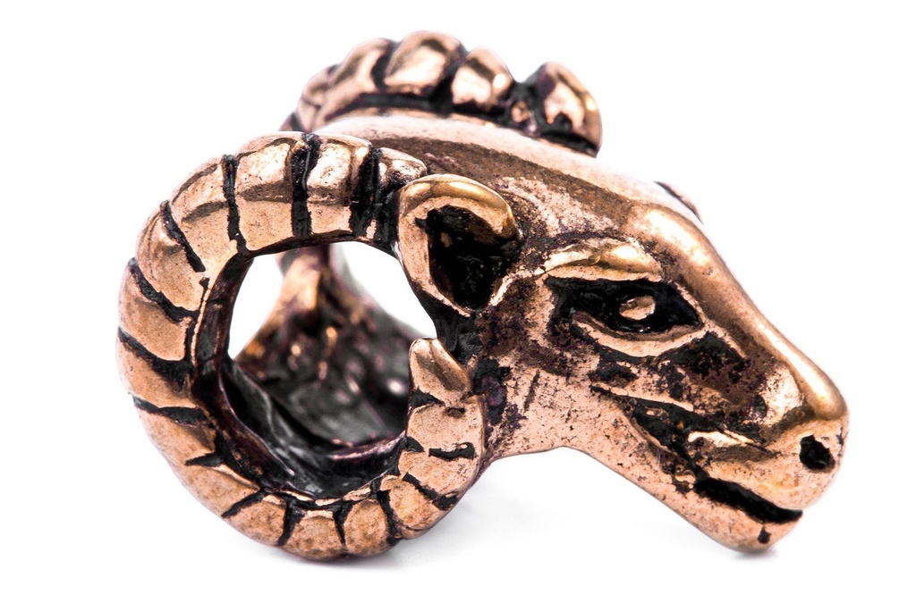 Wikinger Haar- & Bartperle MERLIN aus Bronze – 13 mm Widderkopf Schmuck für Dreads & Zöpfe