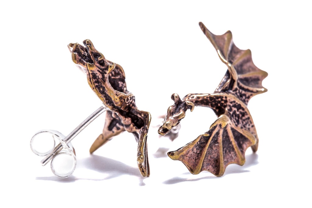 [osb504] Ohrstecker 'Dragon' Drachen Schmuck Bronze Fantasy