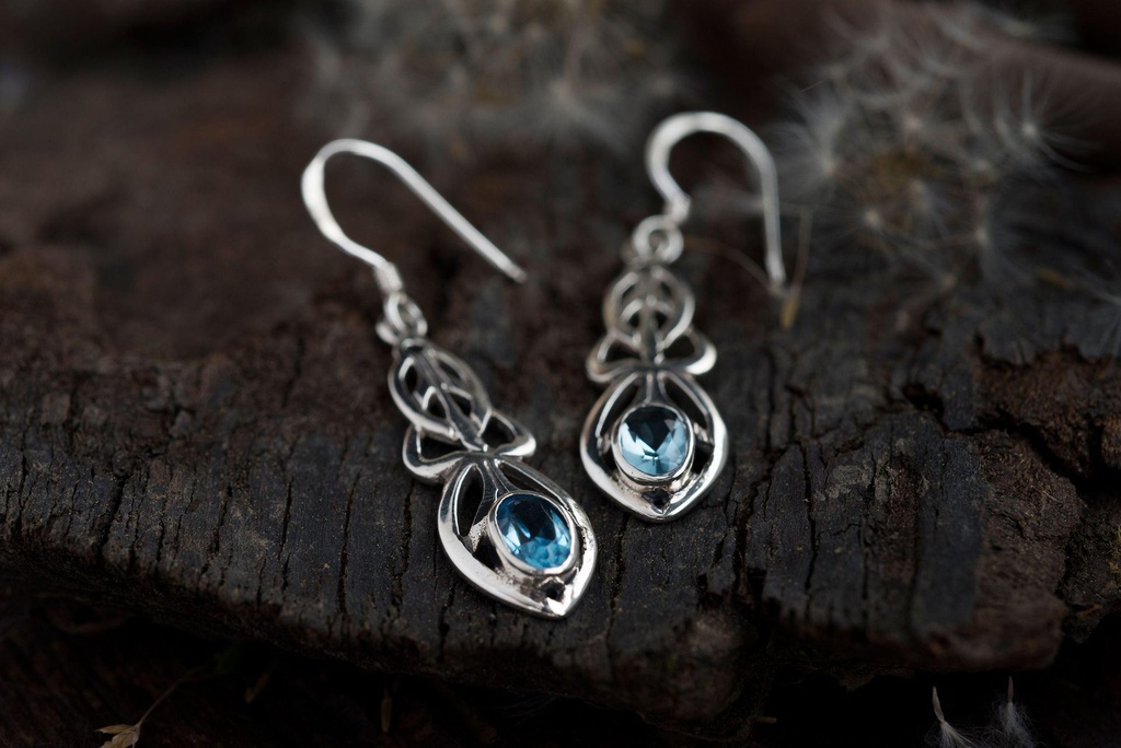 [Oh15-4] Ohrhänger 'Áine Celtic Topaz Kristall' Silber 925 -  Schmuck für Mittelalter, Reenactment und Larp