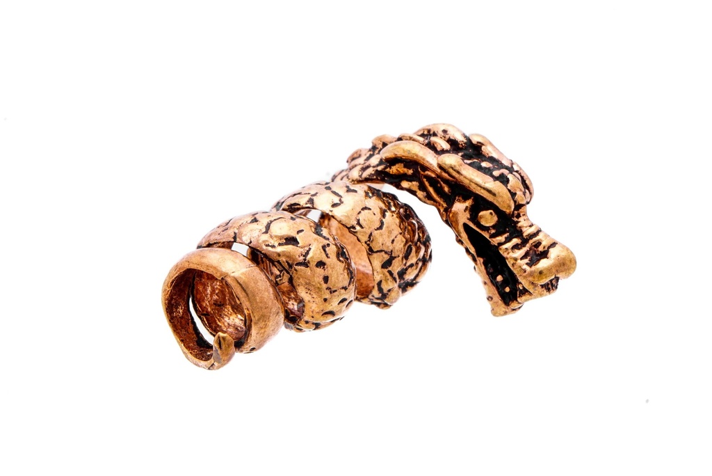 [amb531] Wikinger Bartperle Drache aus Bronze – Haarperle für Bart & Zöpfe 2 cm