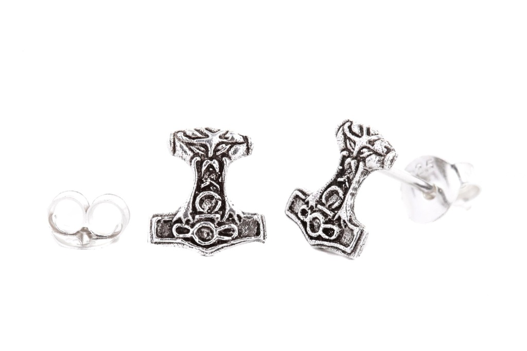 [ost112] Ohrstecker 'Thorshammer' Sterling Silber 925 - Schmuck für Mittelalter, Reenactment und Larp