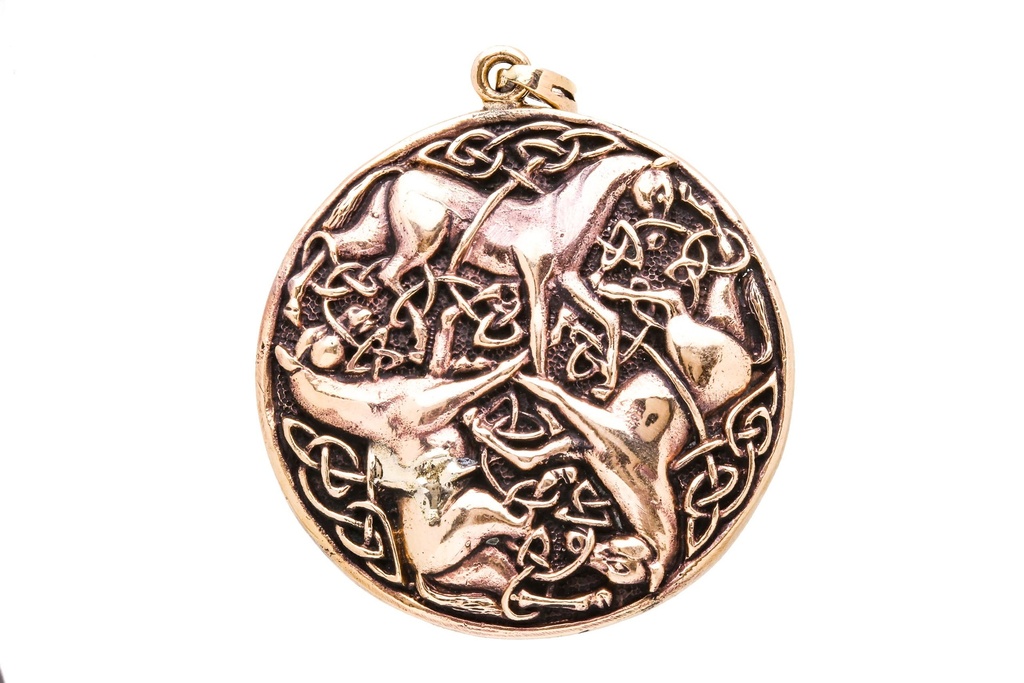 Schmuck Anhänger Bonna Ø 4,8 cm – Bronze – Keltisches Amulett mit Pferden & Knotenmuster 