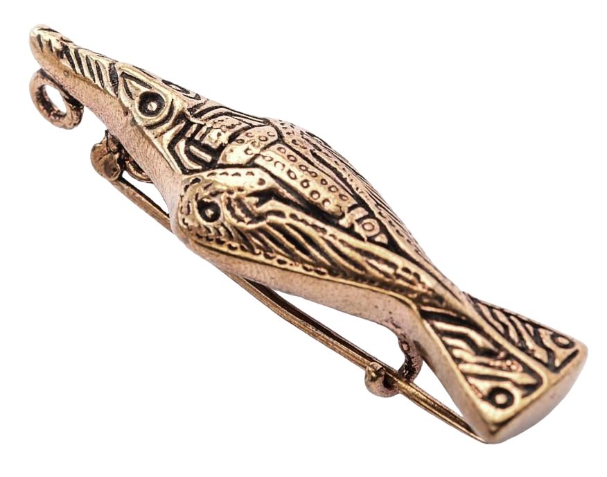 [fb83] Fibel Brosche - Munin Odins Rabe Bronze Accessoire für Mittelalter Gewandung, Historisches Reenactment und Fantasy Larp