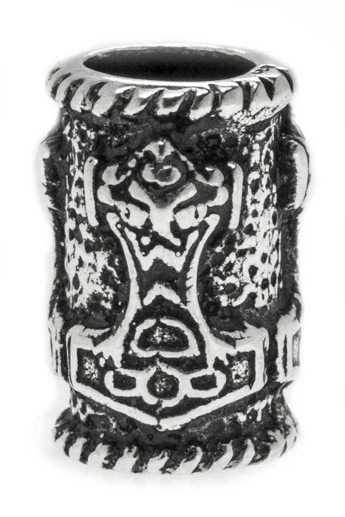 [ap45] ARVÍR Bartperle aus Silber – Wikinger Schmuckperle mit Thorshammer 1,4 cm