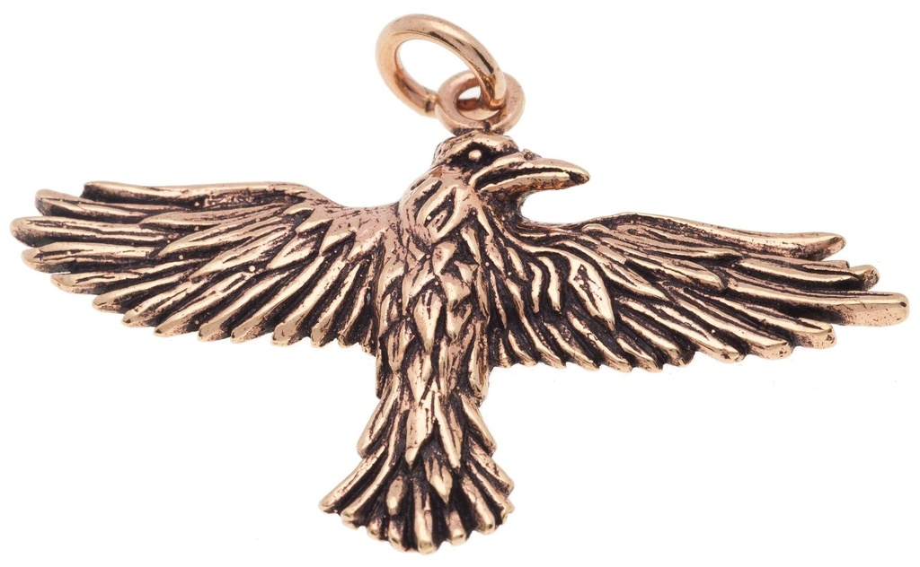 [amb114] Amulett, Anhänger 'Hugin - Großer Rabe' aus Bronze - Mittelalter, Larp, Fantasy Schmuck
