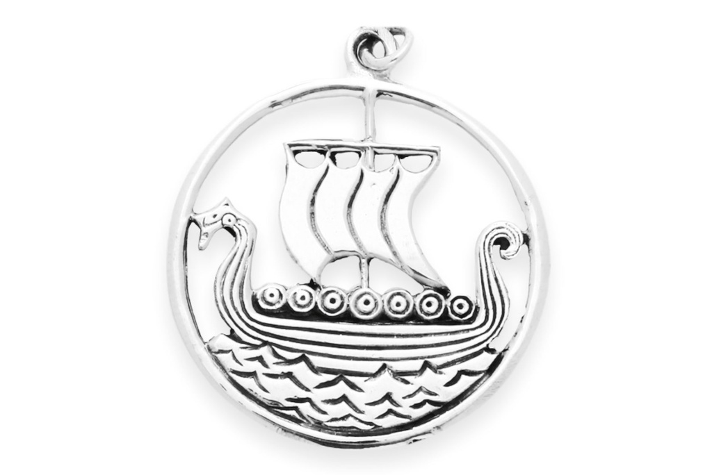 [av52] Wikinger Anhänger 'Svold - Drachenschiff groß' aus Silber 925 - Mittelalter, Larp, Reenactment Schmuck