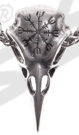 [P-5104-1] Raben-Schädel Anhänger 'AEGISHJALMUR' | Silberfarben | Wikinger-Schutzzeichen | NICKELFREI | ZAMAK Material