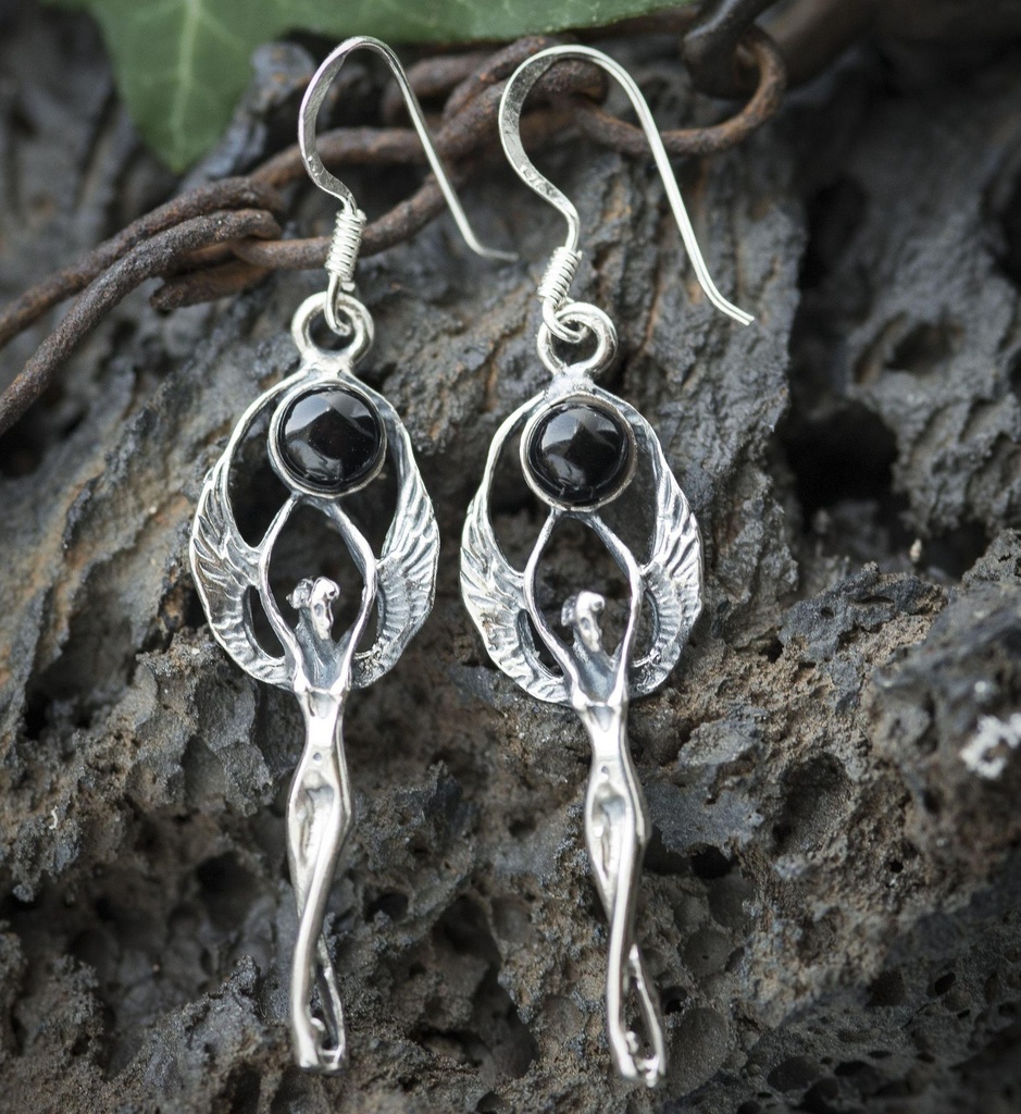 [oh31] Ohrhänger 'Myfanwy Elfen Onyx' Silber 925 -  Schmuck für Mittelalter, Reenactment und Larp