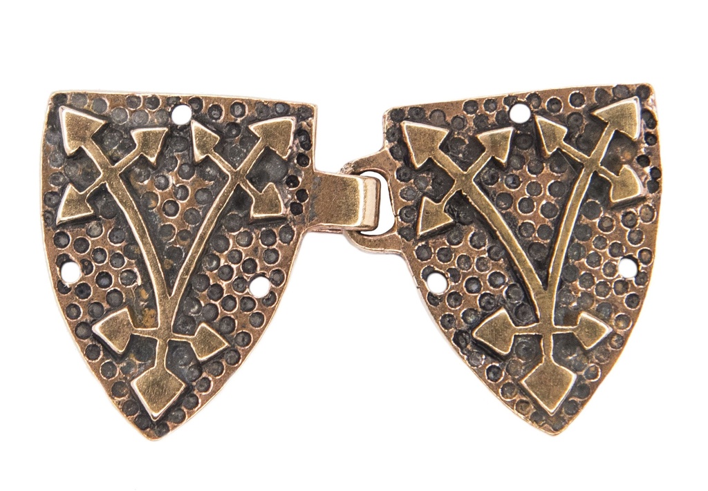 Mittelalter Mantelschließe „Arthus – Ritterwappen“ aus Bronze – Broschenset 4,3 cm