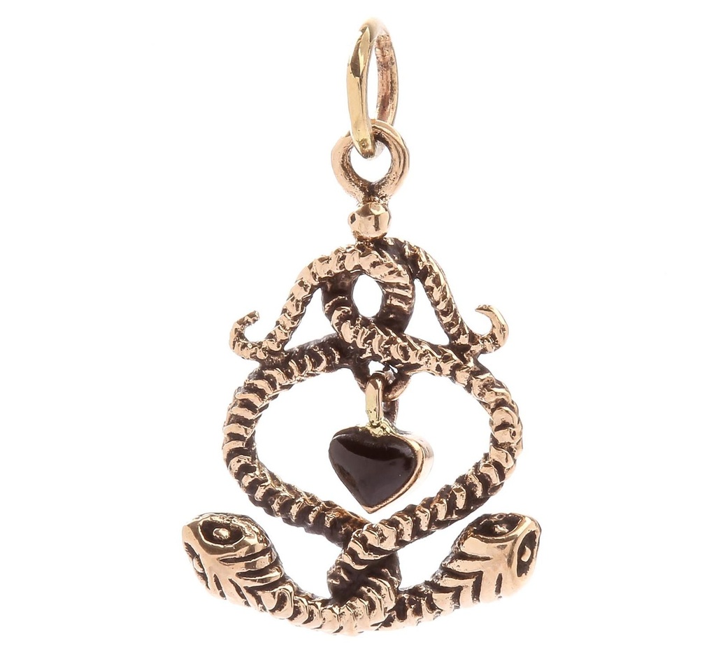 [asb306] Amulett, Anhänger 'Zauberschlangen mit schwarzem Herz' aus Bronze - Mittelalter, Larp, Reenactment Schmuck