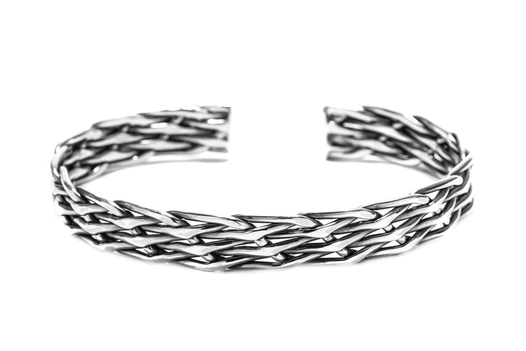 [arm12] Silber Armreif 'Thornalf' Wikinger Flechtwerk - Bronze- und Silberschmuck für Reenactment, LARP und Fantasie