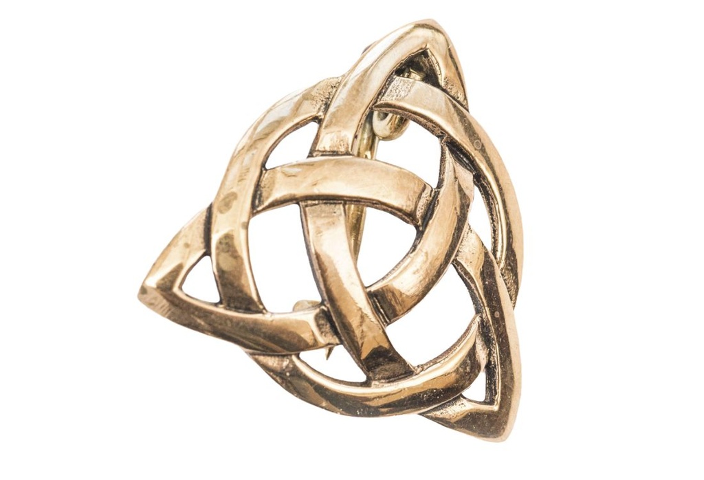 [fb71] Keltische Fibel Brosche "Taliesin" aus Bronze – Magischer Knoten mit Triquetra 2,5 cm