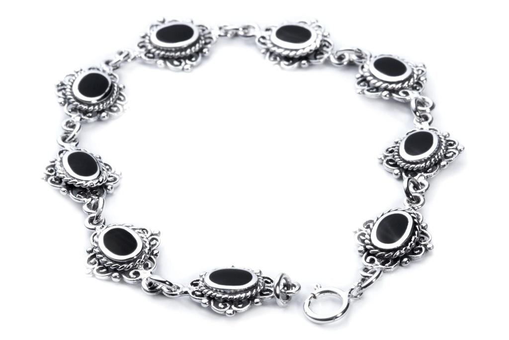 MÉDIÉVALE Armkette aus Silber mit Onyx – Mittelalter Gothic Armband 19 cm