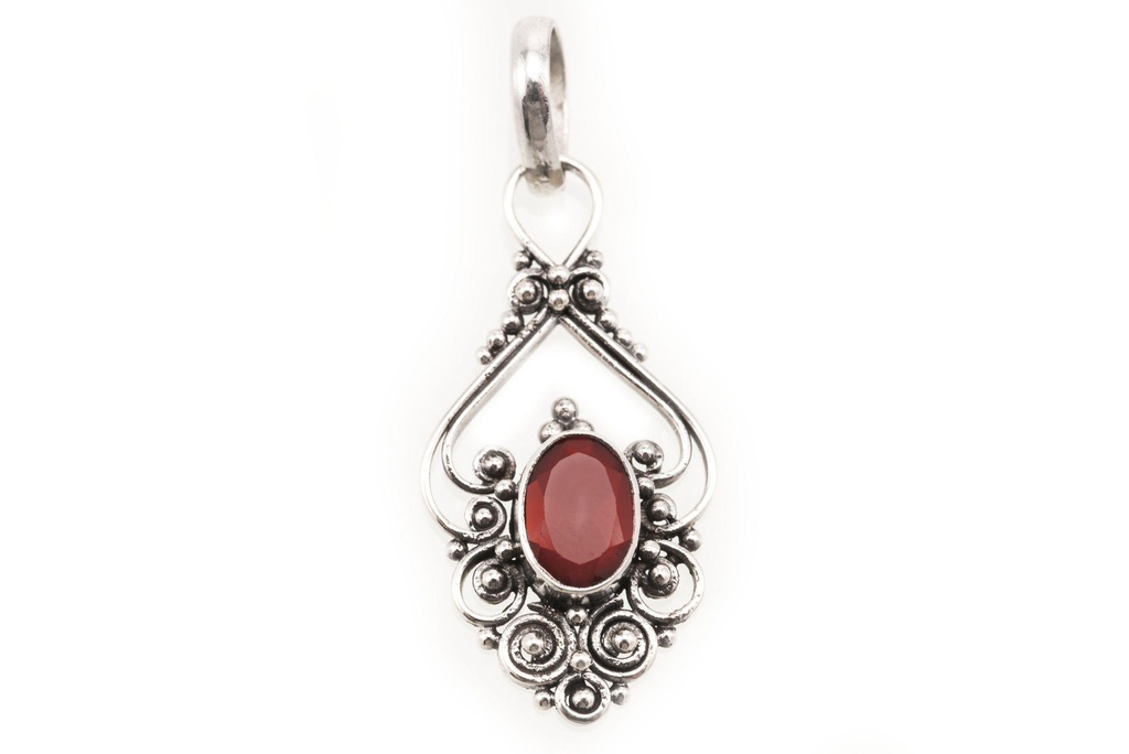 [as30] Anhänger Salia mit Granat aus Silber 925 – Mittelalterlicher Boho Schmuck 3,3 cm