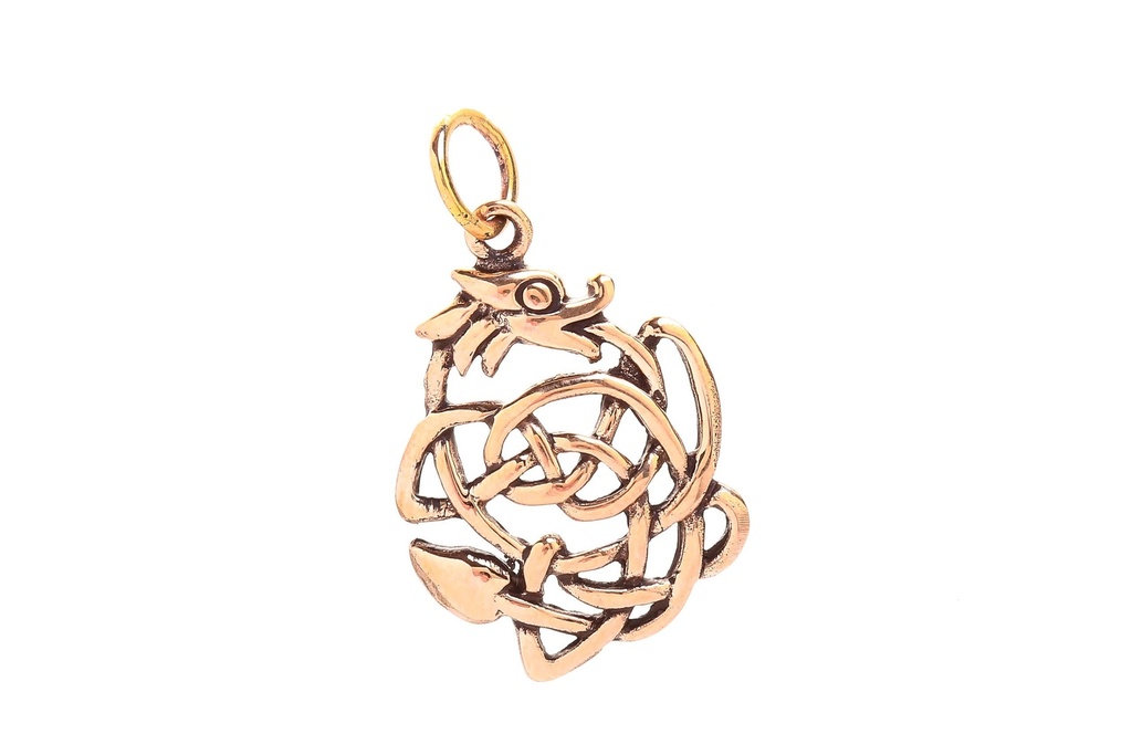 [acb535] Keltisches Amulett, Anhänger 'Dagan – Kleiner Glücksdrache' aus Bronze- Mittelalter, Larp, Reenactment Schmuck
