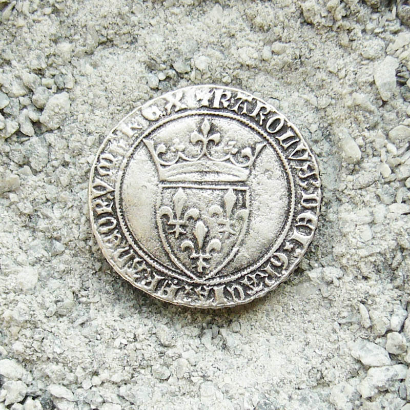 [N-129-1] historische Münze Lilie-Wappen, Beschlag silberfarben