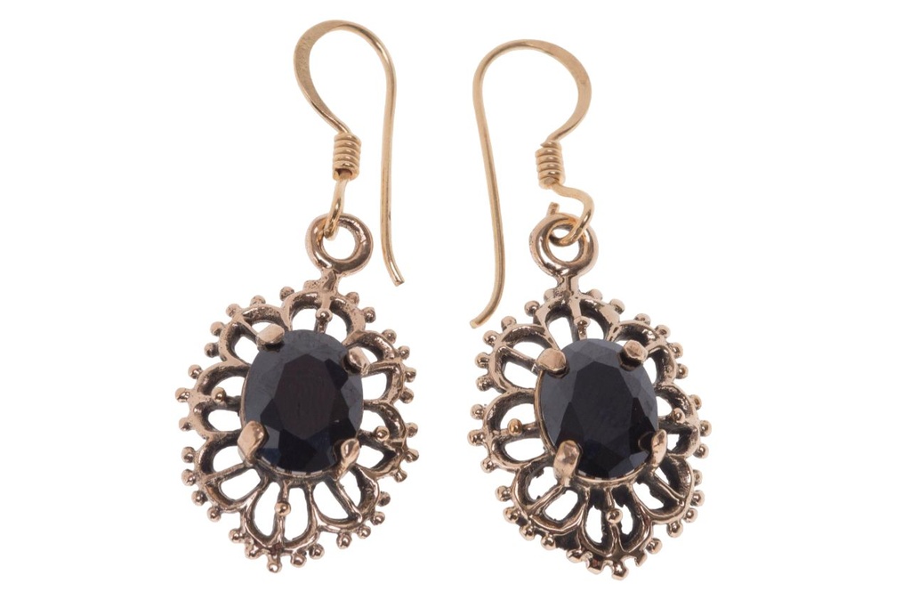 [Ohb511-2] Ohrhänger 'Diana Schwarzer Kristall' Bronze Schmuck für Mittelalter, Reenactment und Larp