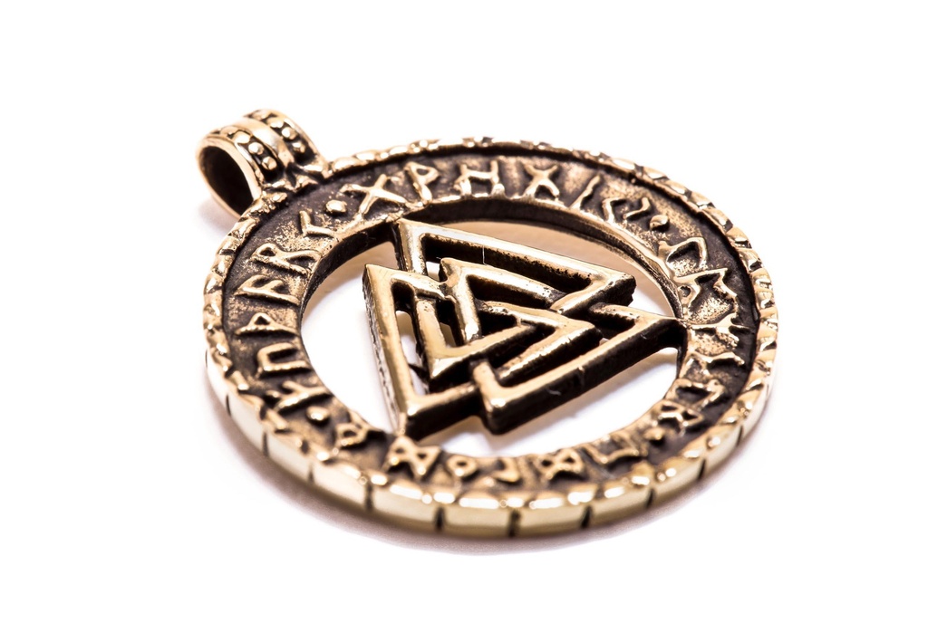 [avb52] Wikinger Anhänger 'Valknut - Wotansknoten - Futhark' aus Bronze - Mittelalter, Larp, Reenactment Schmuck