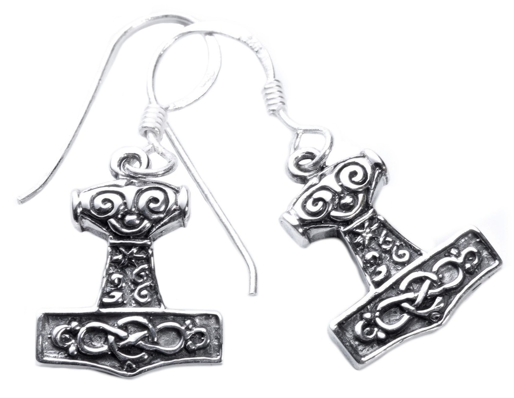 [oh69] Ohrhänger 'Mjölnir Thorshammer' Silber 925 -  Schmuck für Mittelalter, Reenactment und Larp