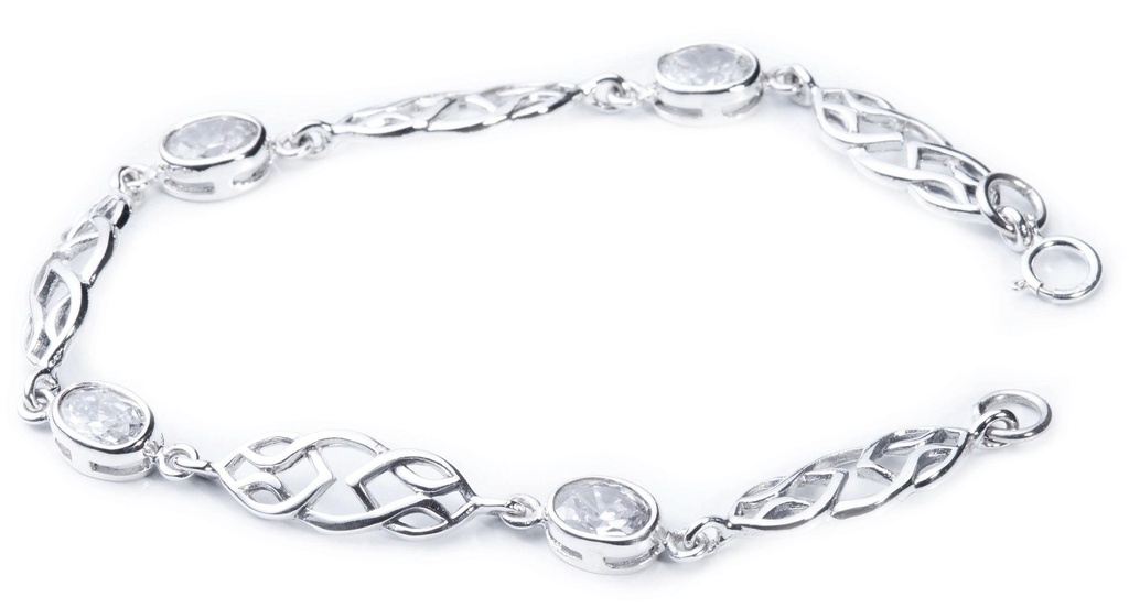 [ark19-3] Silber Armkette mit weissen Kristallen und Keltischer Ornamentik - Bronze- und Silberschmuck für Reenactment, LARP und Fantasie