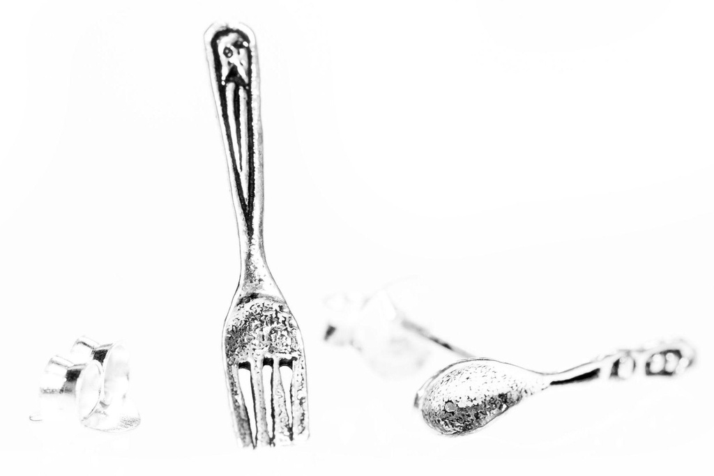 Ohrstecker AMIDA aus 925er Silber 1,9 cm – Löffel & Gabel Schmuck für Genießer