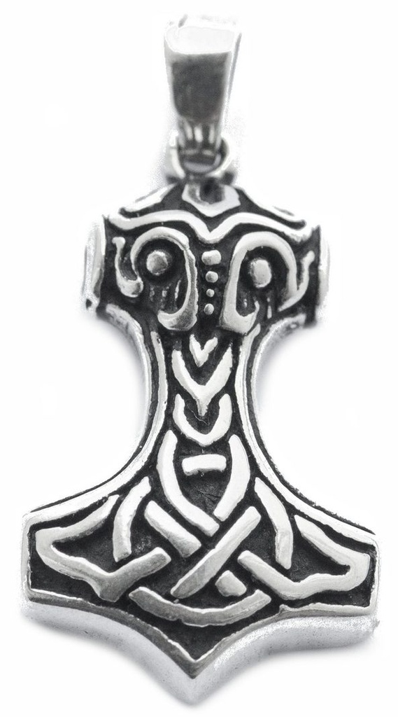 [at44] Thorshammer Mjölnir Anhänger 'Mjölnir - Thorhammer mit Knotenmuster' aus Silber 925 - Mittelalter, Larp, Reenactment Schmuck