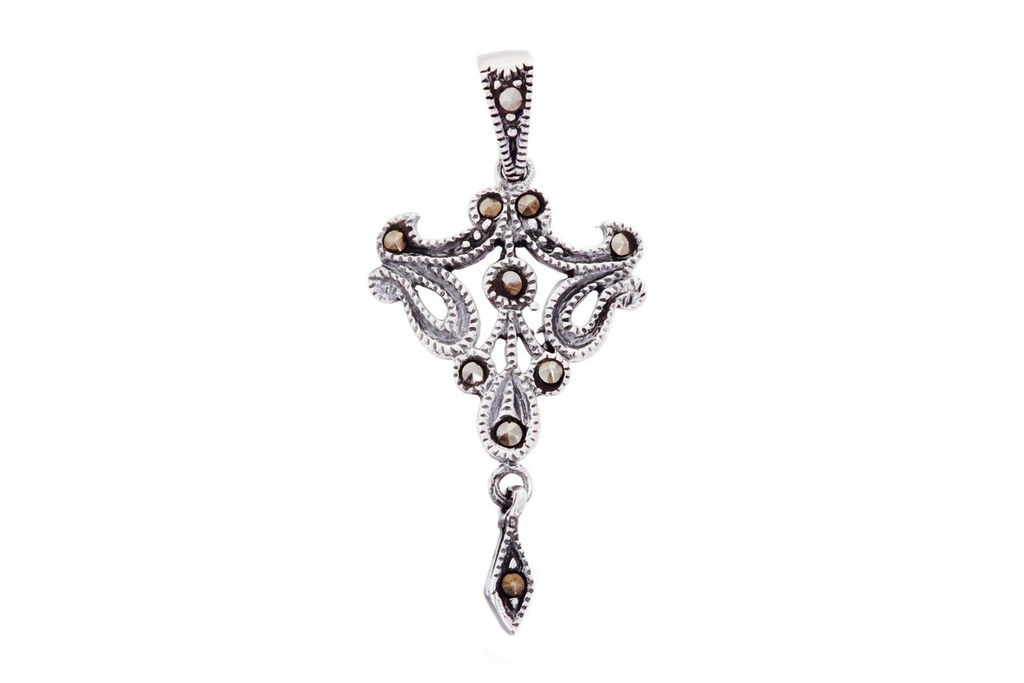 Anhänger MULIA aus 925er Silber 3,4 cm – Markasit Amulett mit Ornamentik