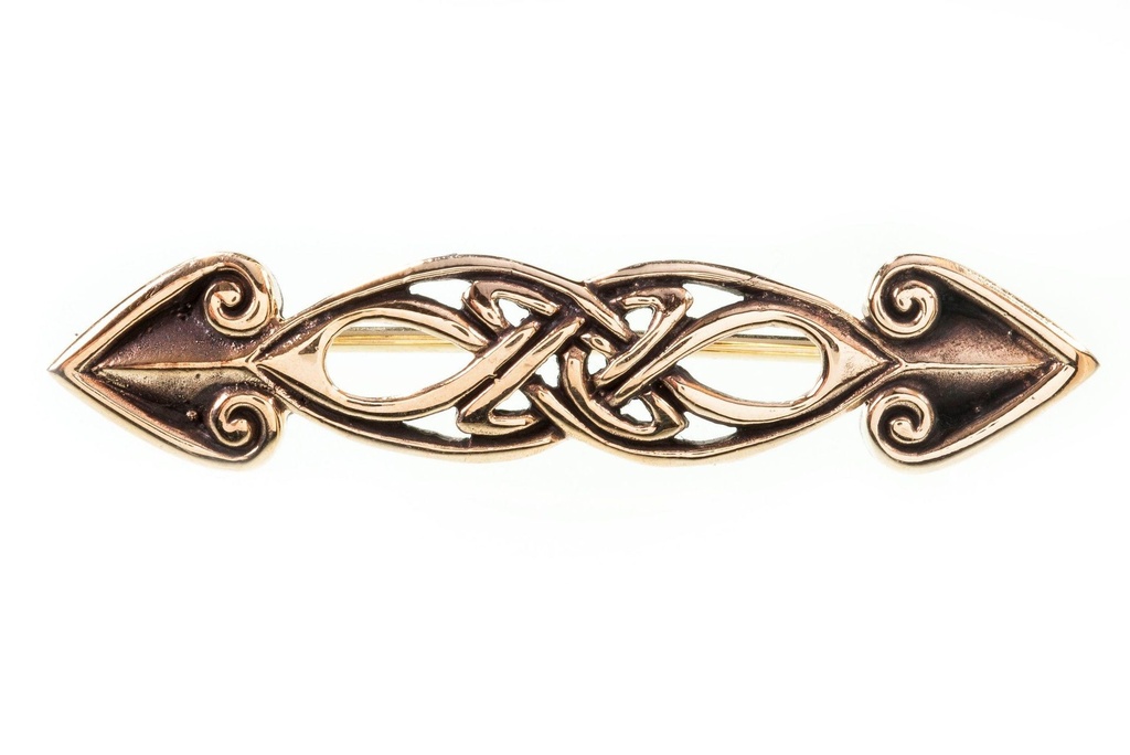 [fb75] Keltische Fibel Brosche "Danaan" aus Bronze – Lange Gewandschließe mit Ornamentik 5,2 cm