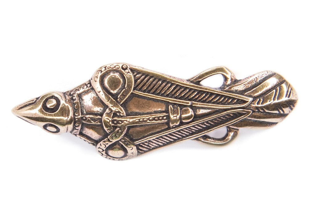 Wikinger-Fibel „Ravon – Rabe“ aus Bronze – Brosche 5 cm im Stil nordischer Tierornamentik