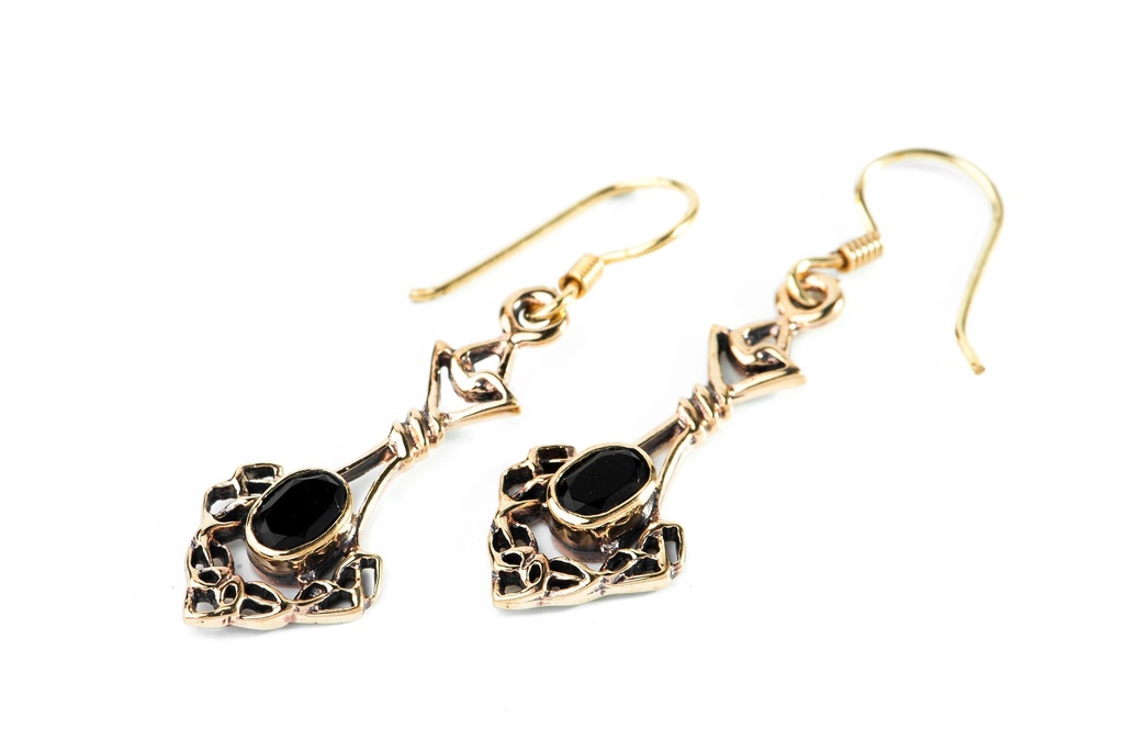 DANU Ohrringe aus Bronze mit schwarzem Kristall – Keltischer Gothic Ohrschmuck 3 cm