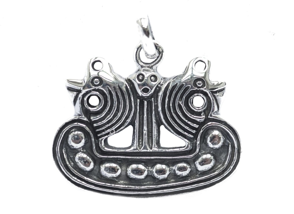 [av45] Wikinger Anhänger 'Odin mit Hugin & Munin Wikingerboot' aus Silber 925 - Mittelalter, Larp, Reenactment Schmuck