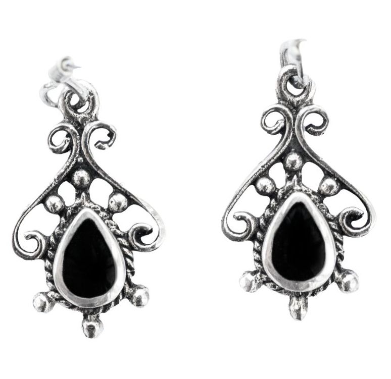 [Oh16-2] Ohrhänger 'Macy Onyx' Silber 925 -  Schmuck für Mittelalter, Reenactment und Larp
