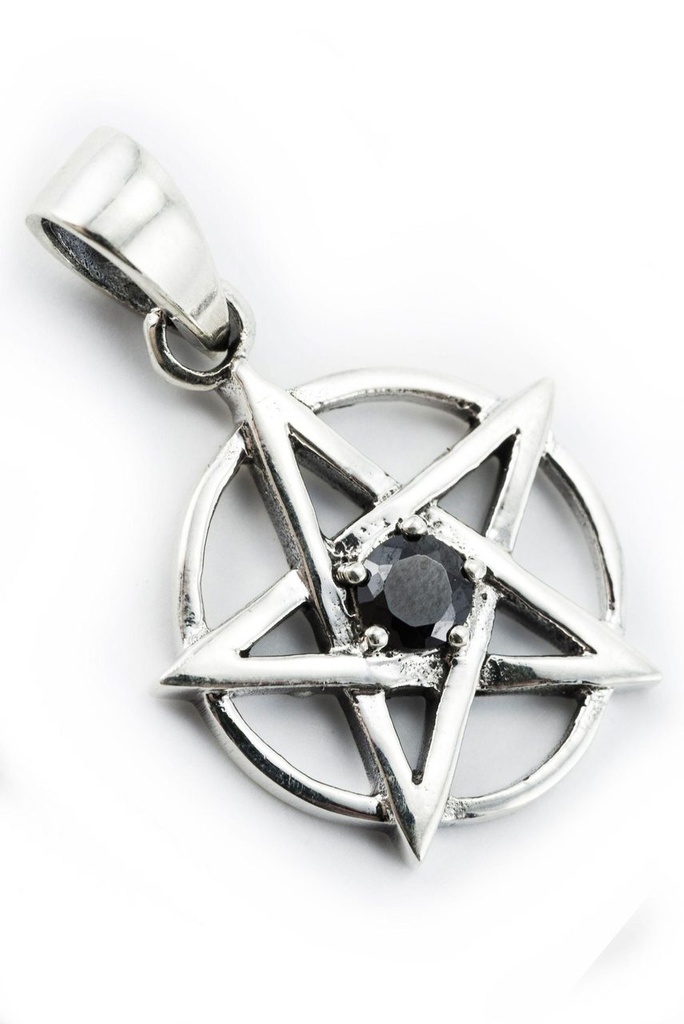 [Am155-2] Schmuck Anhänger Pentagramm mit schwarzem Stein 2,7 cm – Silber 925 – Mystisches Amulett der Schutzmagie