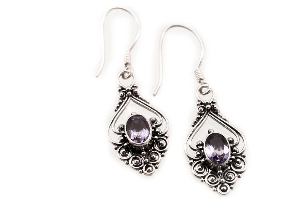 [Oh83-2] Ohrhänger 'Salia Amethyst' Silber 925 -  Schmuck für Mittelalter, Reenactment und Larp