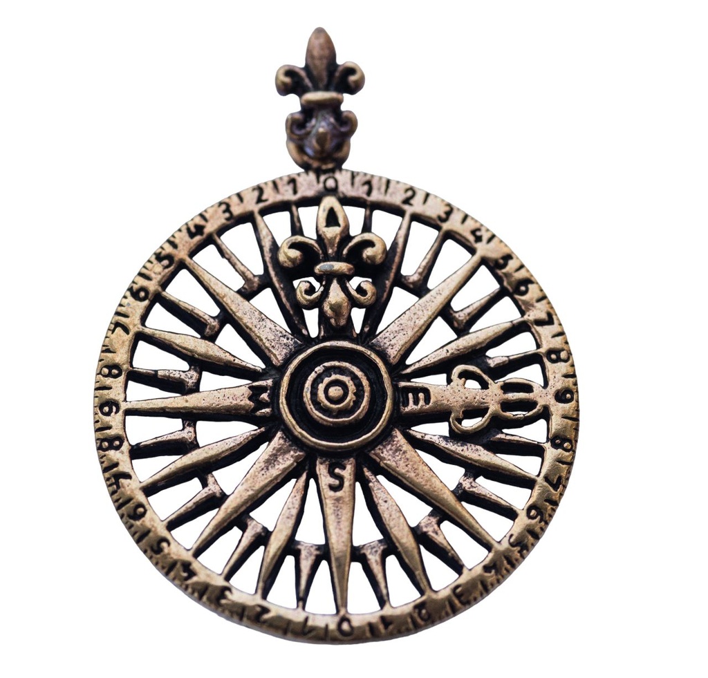 [amb555] Amulett, Anhänger 'Windrose - mittelalterlicher Kompass' aus Bronze - Mittelalter, Larp, Fantasy Schmuck
