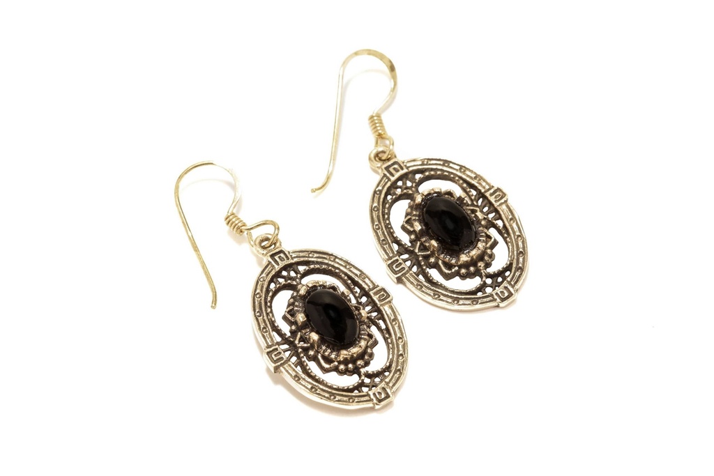 [ohb593] Ohrhänger mit Onyx 'Bogga' Mittelalter Schmuck