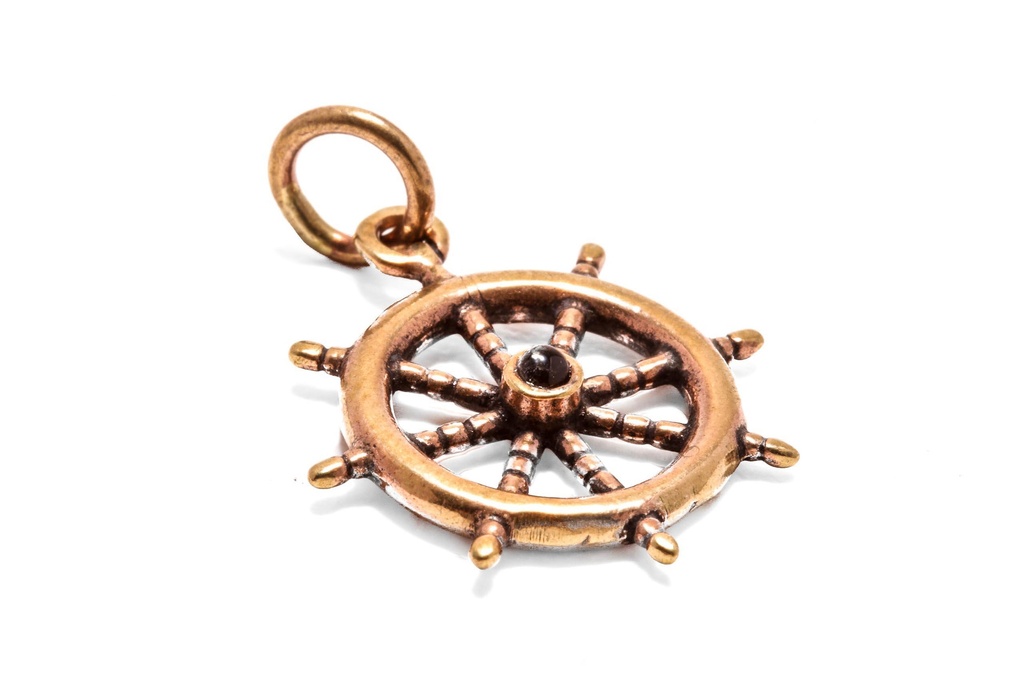 [amb564] Amulett Anhänger "Mare – Steuerrad" aus Bronze – Symbol für Selbstbestimmung & Führung 2,8 cm