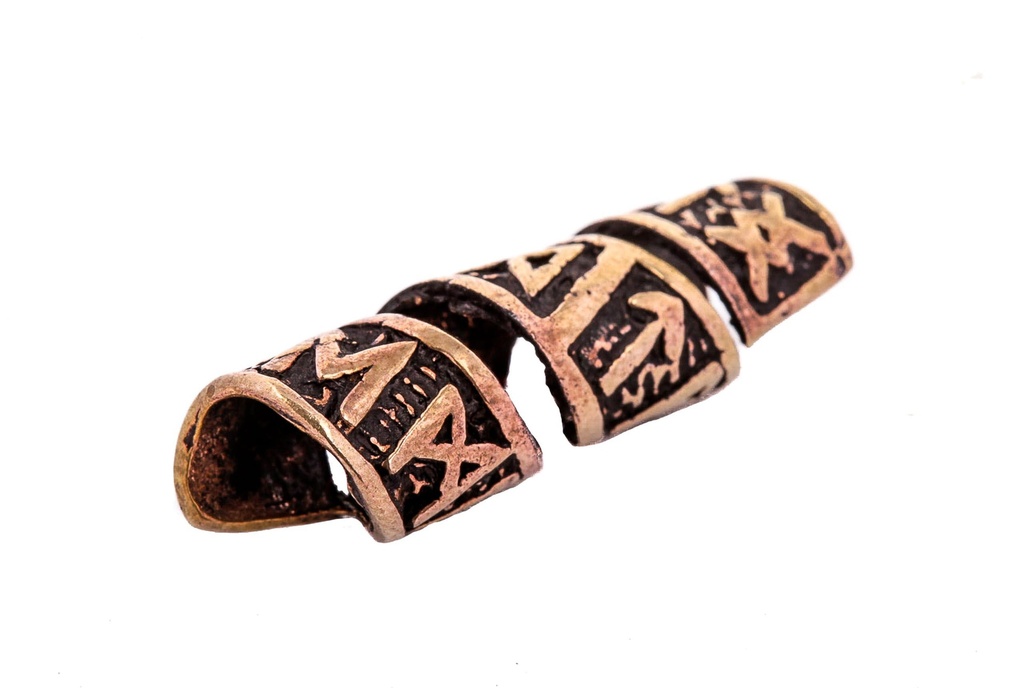 [amb534] Wikinger Perle Runen, Bronze Bartperle Lockenperle - Accessoire für Historische Gewandungen, Reenactment und Liverollenspiel