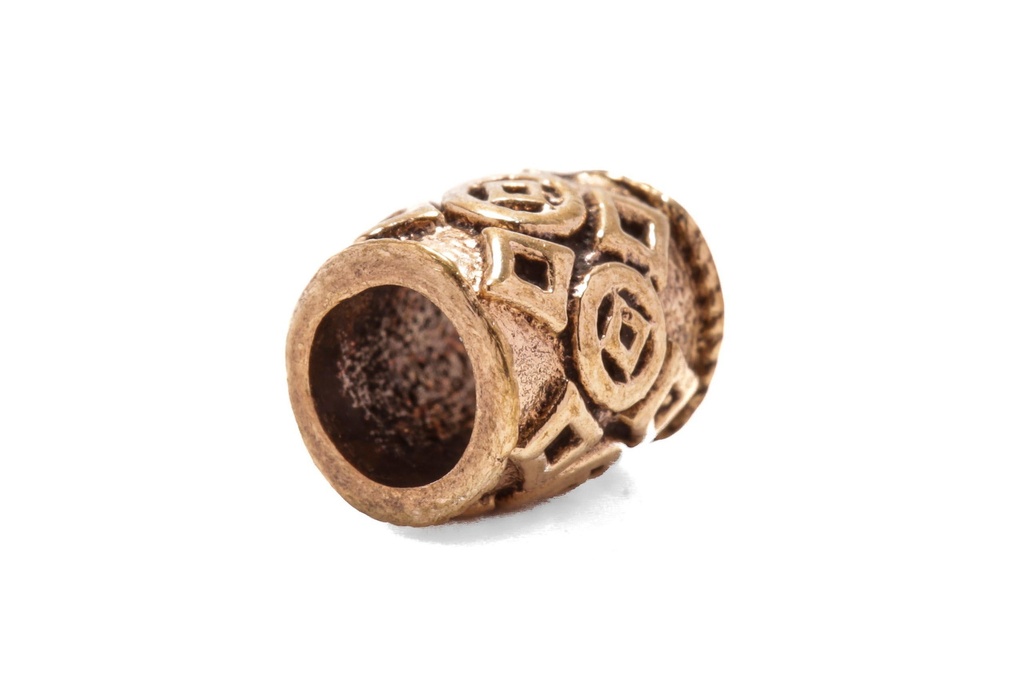 [apb72] Mini Wikinger Haar- & Bartperle MARIT aus Bronze – 6 mm Zopfperle mit Ornamenten für feine Strähnen