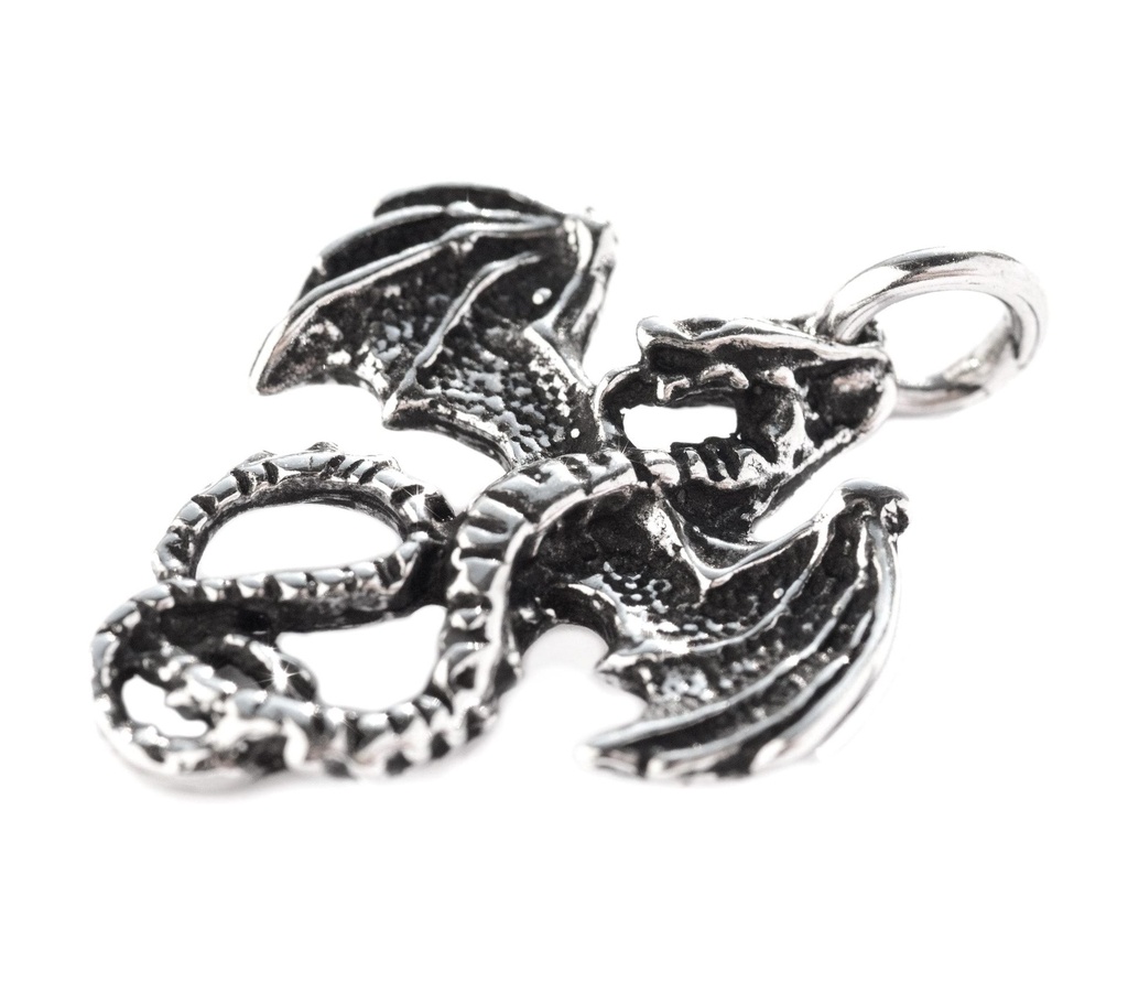 [ad30] Drachen Amulett, Anhänger 'Kleiner Feuerdrache' aus Silber 925 - Mittelalter, Larp, Reenactment Schmuck