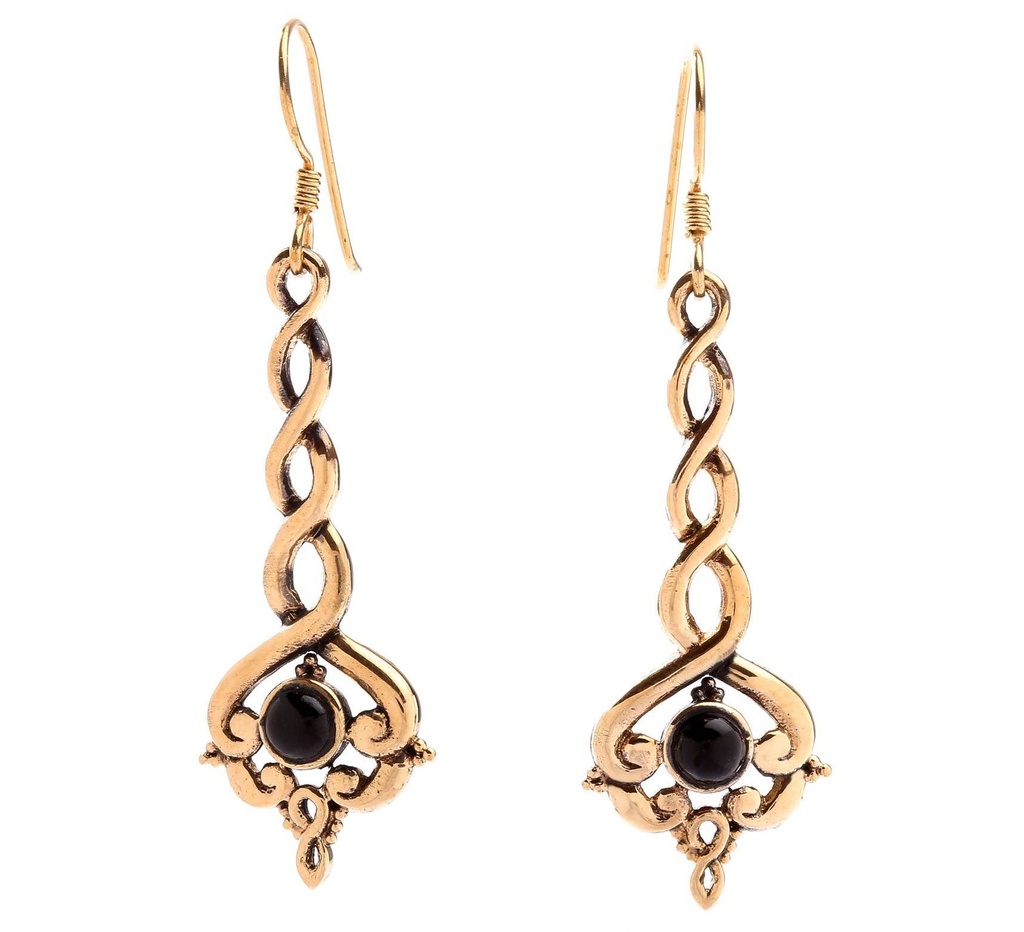 [ohb559] Ohrhänger 'Onyx Spiralen' Bronze Schmuck für Mittelalter, Reenactment und Larp