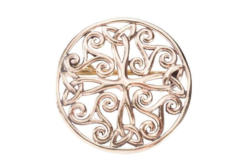 [fb62] Fibel Brosche 'Keltenkreuz Triskele' aus Bronze - Mittelalter, Larp, Fantasy Schmuck
