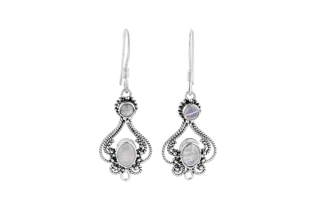 MEDUNA Ohrringe aus Silber mit Mondstein – Elfenhafter Ohrschmuck im Boho-Stil 4,2 cm