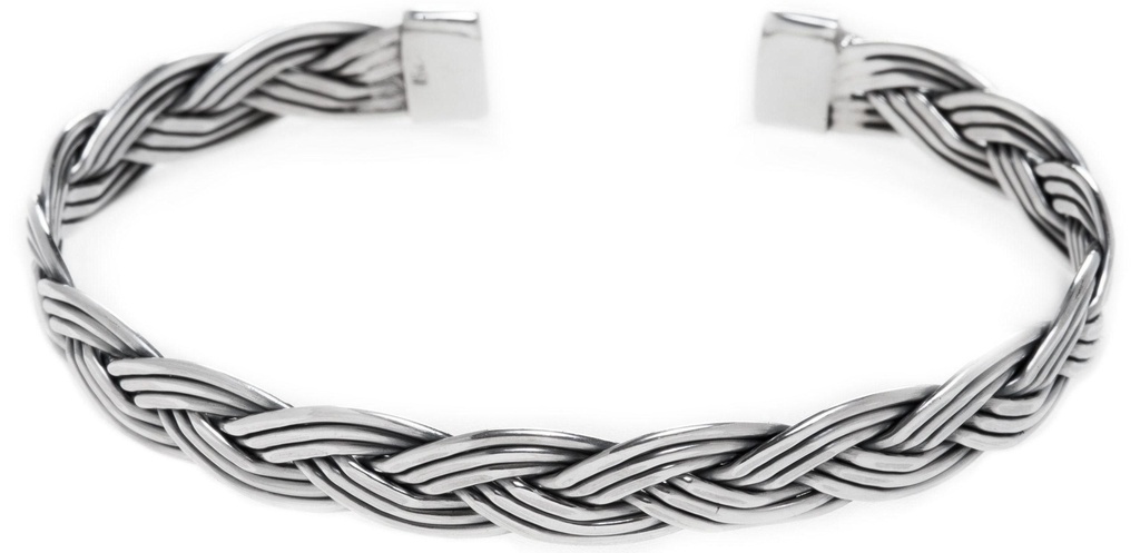 [arm23-2] THURAN Armreif aus Silber – Handgeschmiedeter Wikinger Reif mit Zopfmuster Ø 6,4 cm