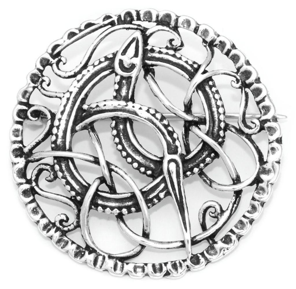 [br25] Wikinger Fibel "Pitney" aus Silber 925 – Midgardschlange Gewandschließe 4 cm
